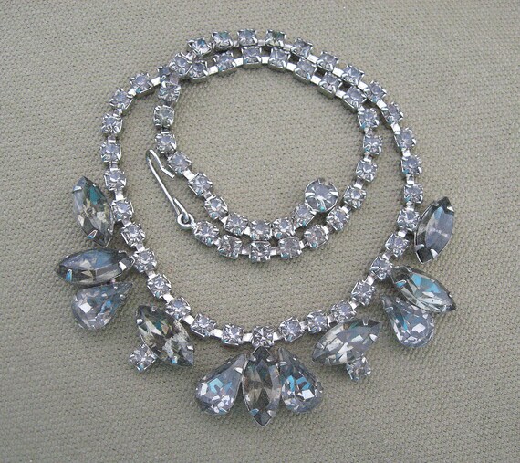 Weiss Signed Smoke Rhinestone Necklace Vintage Choker
