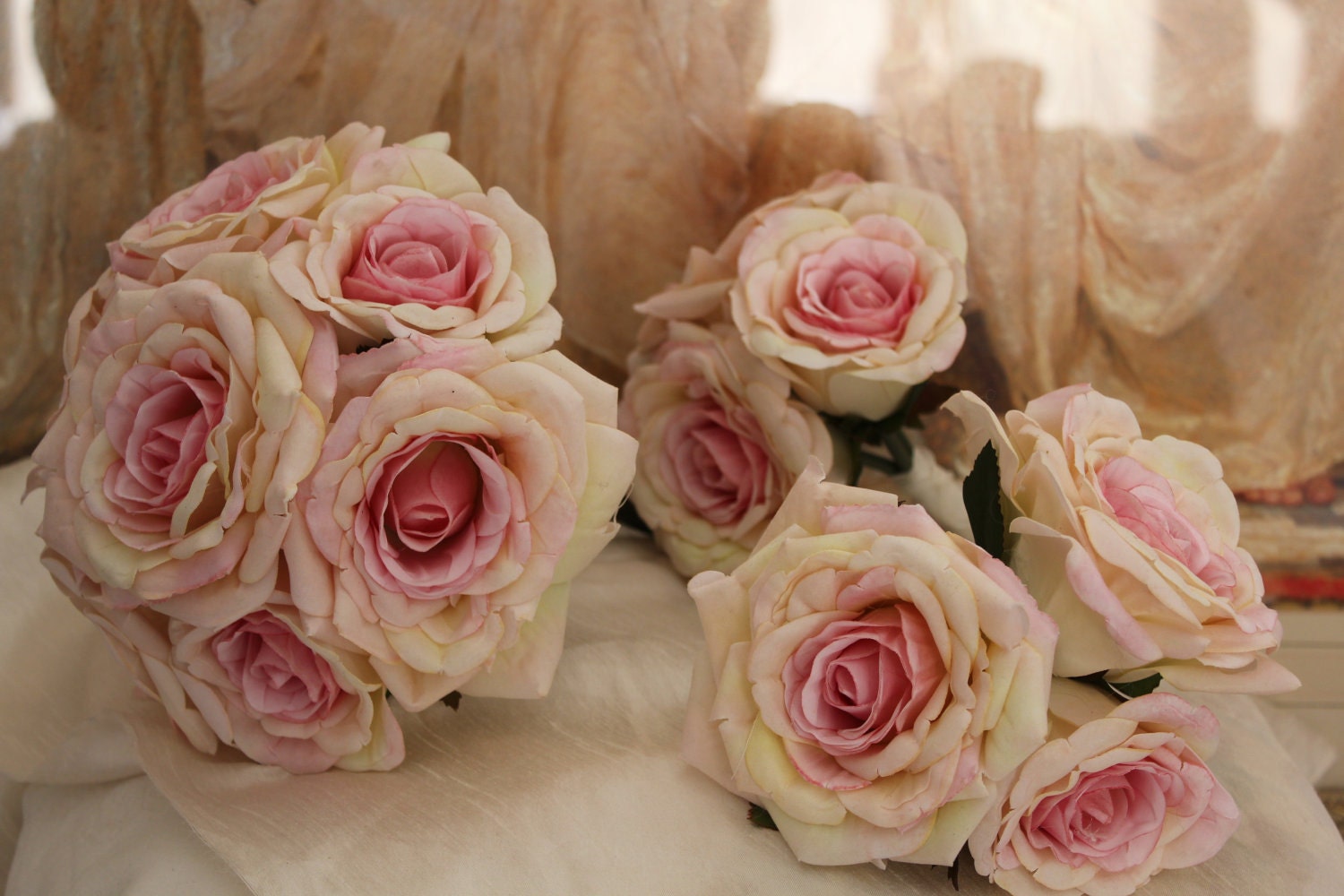 Ivory Blush Rose Vintage style Bridal Bouquet with Pearls and Crystals