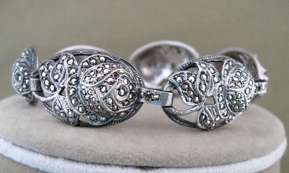 Art Deco Marcasite Roses Vintage Bracelet