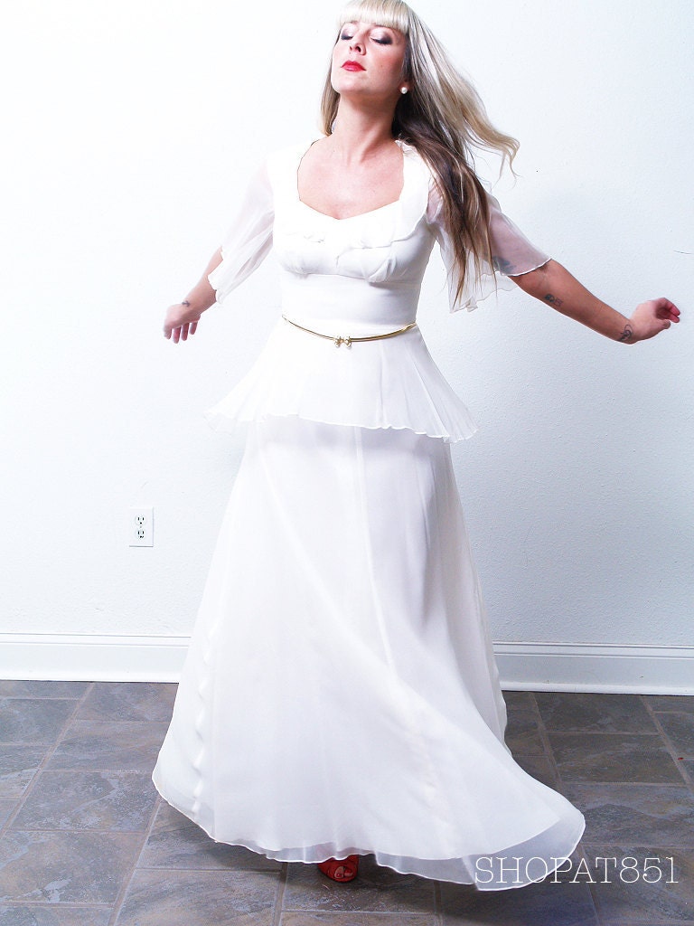 Vintage 60s White Chiffon Wedding Gown Hippie Boho Vintage Wedding