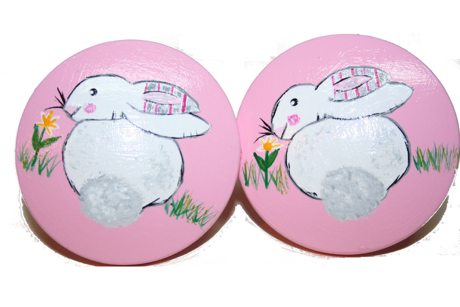 White Bunny or Rabbit with a Pink Background Knob