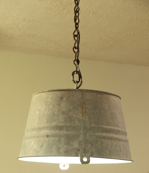 Vintage Galvanized Bucket Hanging Pendant Light