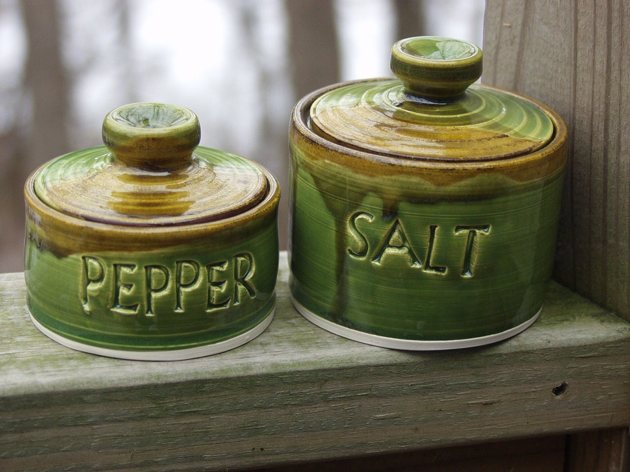 Lucky Shamrock GreenSalt and Pepper Lidded Salt Jar Set Spice jars Ready to Ship