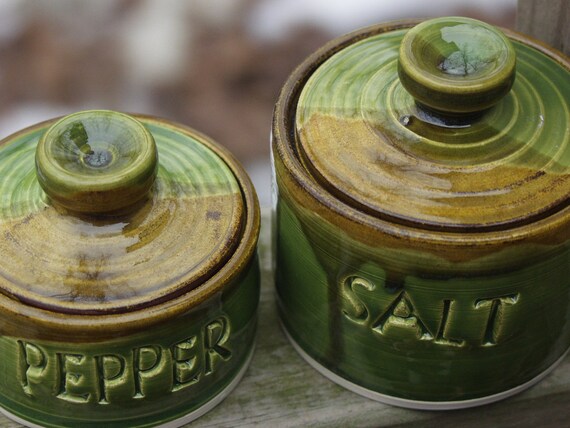 Lucky Shamrock GreenSalt and Pepper Lidded Salt Jar Set Spice jars Ready to Ship