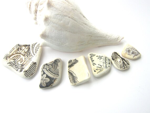 Black and White Beach Pottery supplies jewelry art mosaics