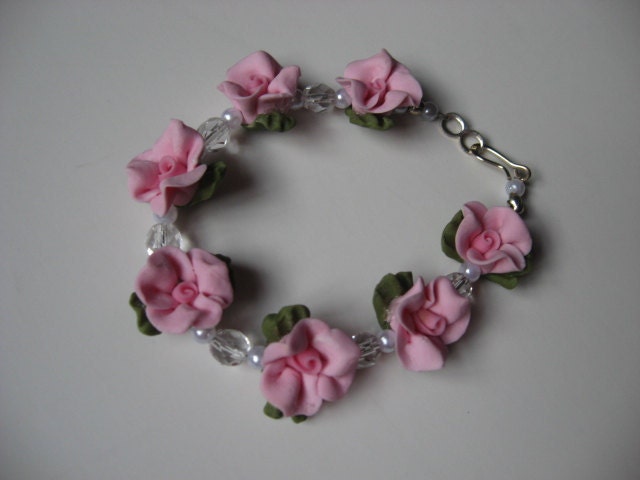 Pink Cold Porcelain Floral Bracelet