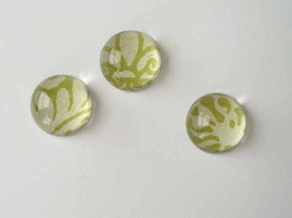 Spring Green Bubble Magnets, Office Magnet Set, Acrylic Cabochons, Green Swirls - Teacher Gift