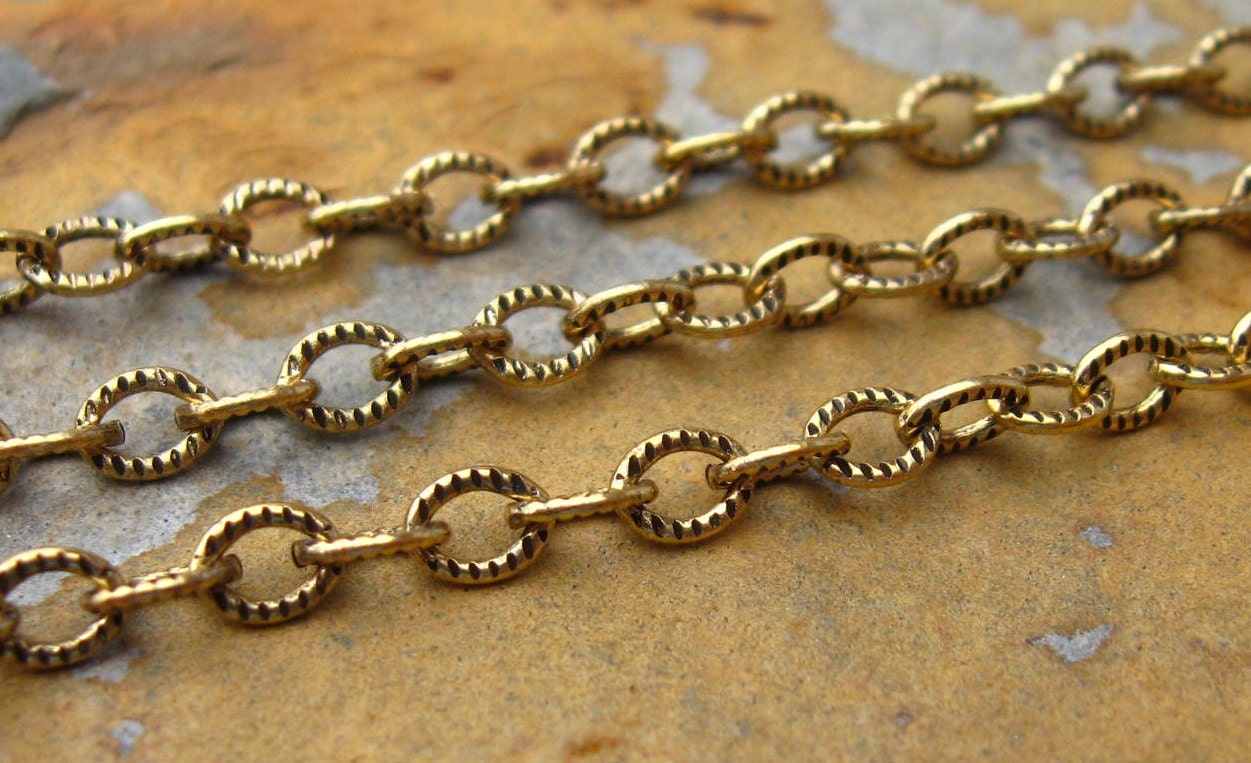 3 ft. Trinity Brass Small Etched Cable 4mm Chain Antique Gold Patina - LOW SHIPPING