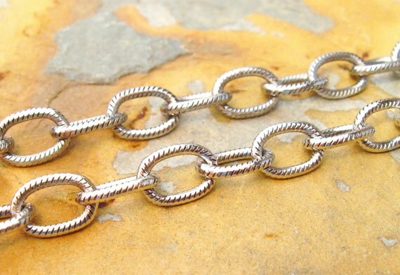 1 ft. Trinity Brass Antique Silver Large Etched Cable Chain 9.5mm - LOW SHIPPING