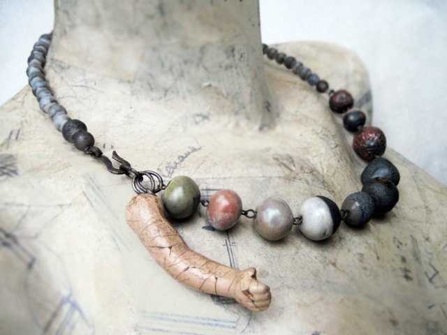 Small Wanderer. Rustic Ceramic Assemblage Choker.