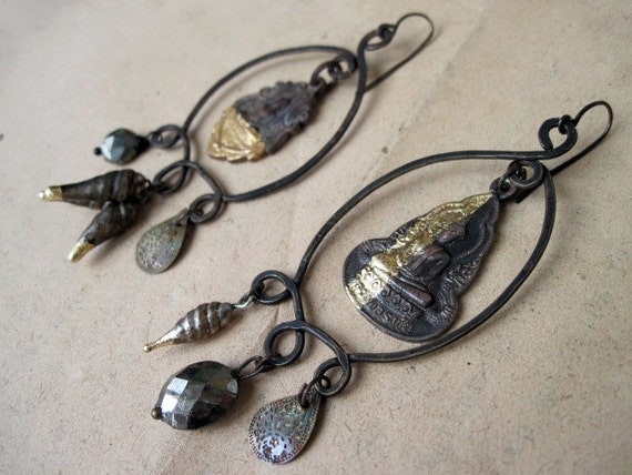 Jinn. Rustic Gypsy Tribal Assemblage Cone Dangles.