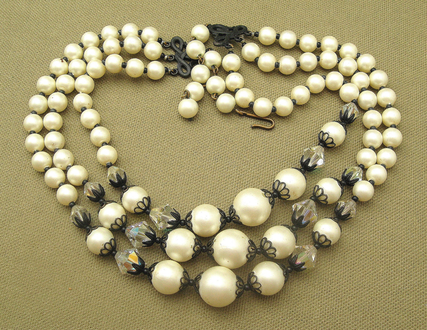 Pearl Crystal Black Lace Vintage Necklace Beaded