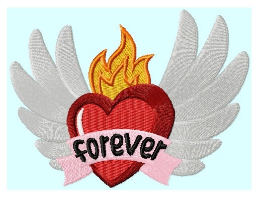 Forever Love Heart and Wings Embroidery Design Pattern
