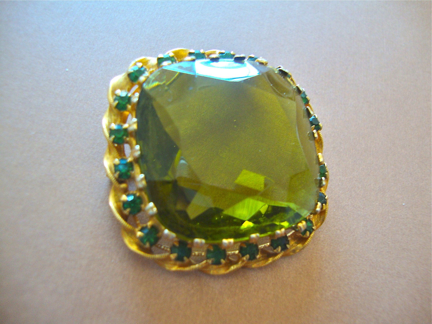 Austria Olivine Glass Brooch