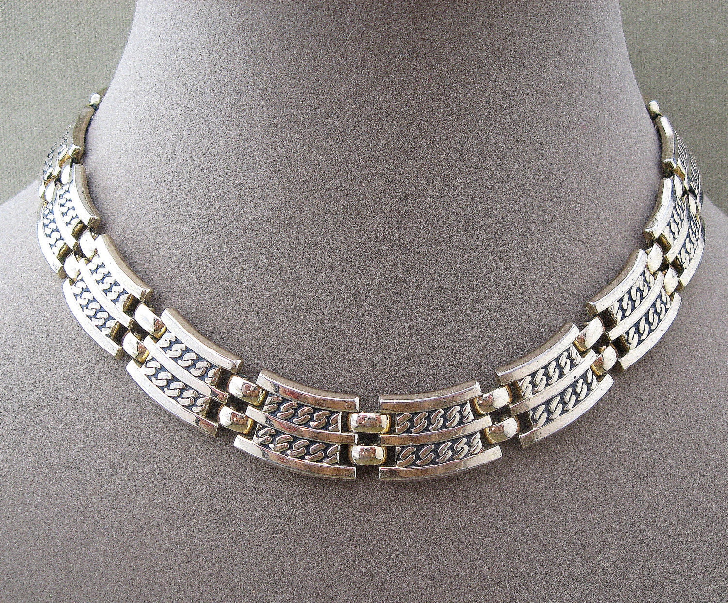 Egyptian Theme Metal Collar Vintage Necklace Signed