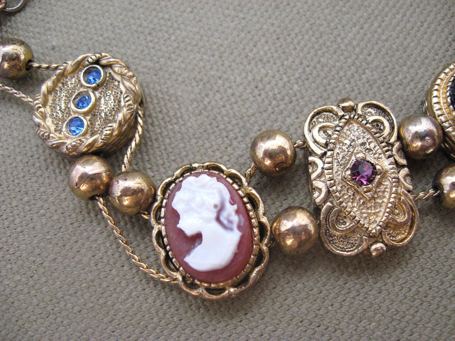 Victorian Theme Vintage Slide Bracelet Cameo Rhinestone