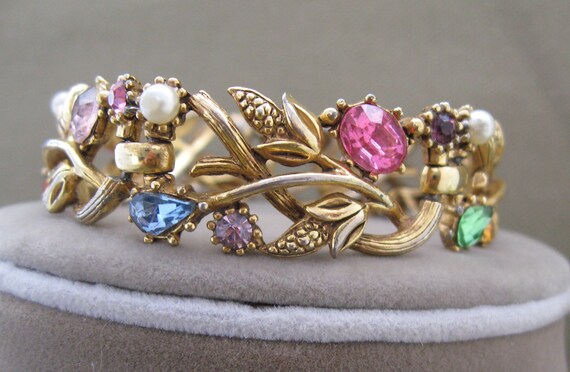 RESERVED FOR KATJA Designer Signed Star Pastel Rhinestone Bracelet Vintage