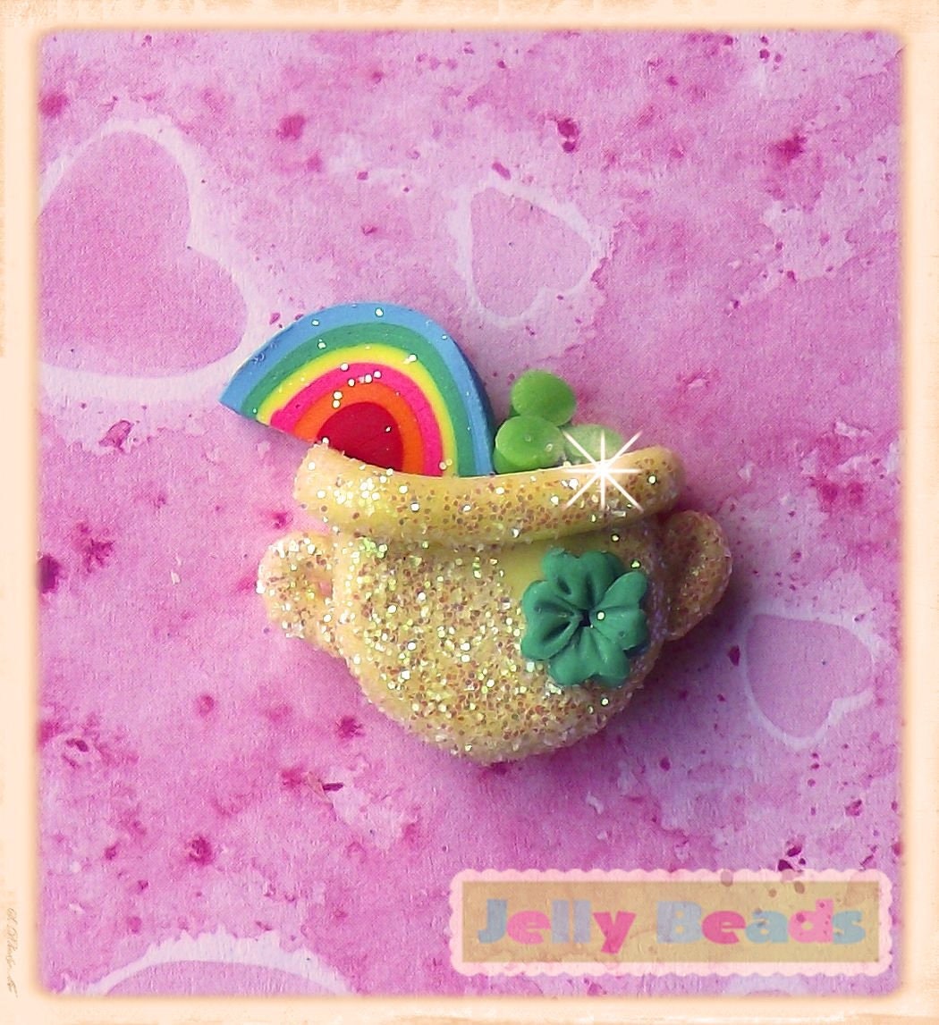 Lucky Pot' O Gold polymer clay bead/charm/bow center