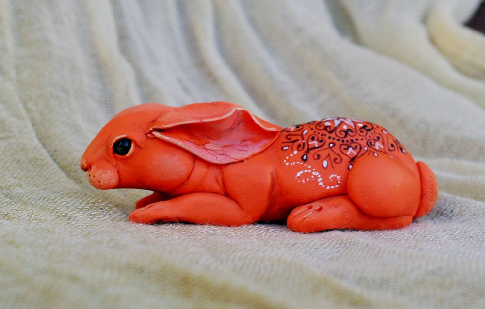 Oriental snowflake rabbit. Polymer clay miniature by Madre Olius