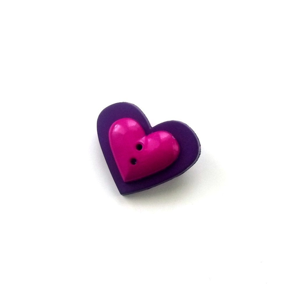 Heart Pin Brooch Button Purple, Magenta