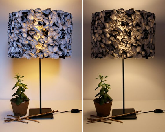 Ruffled Black and White Lamp Shade made from Eco-Friendly Recycled Plastic Bags - Shade ONLY