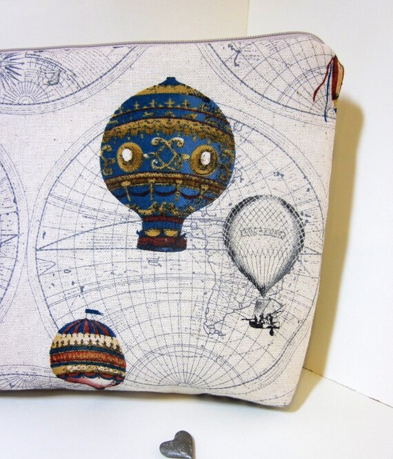 Large Cotton Zipper Pouch - Hot Air Ballons