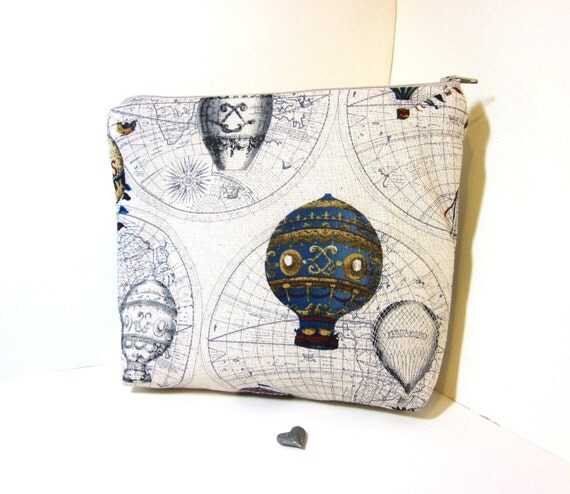 Large Cotton Zipper Pouch - Hot Air Ballons