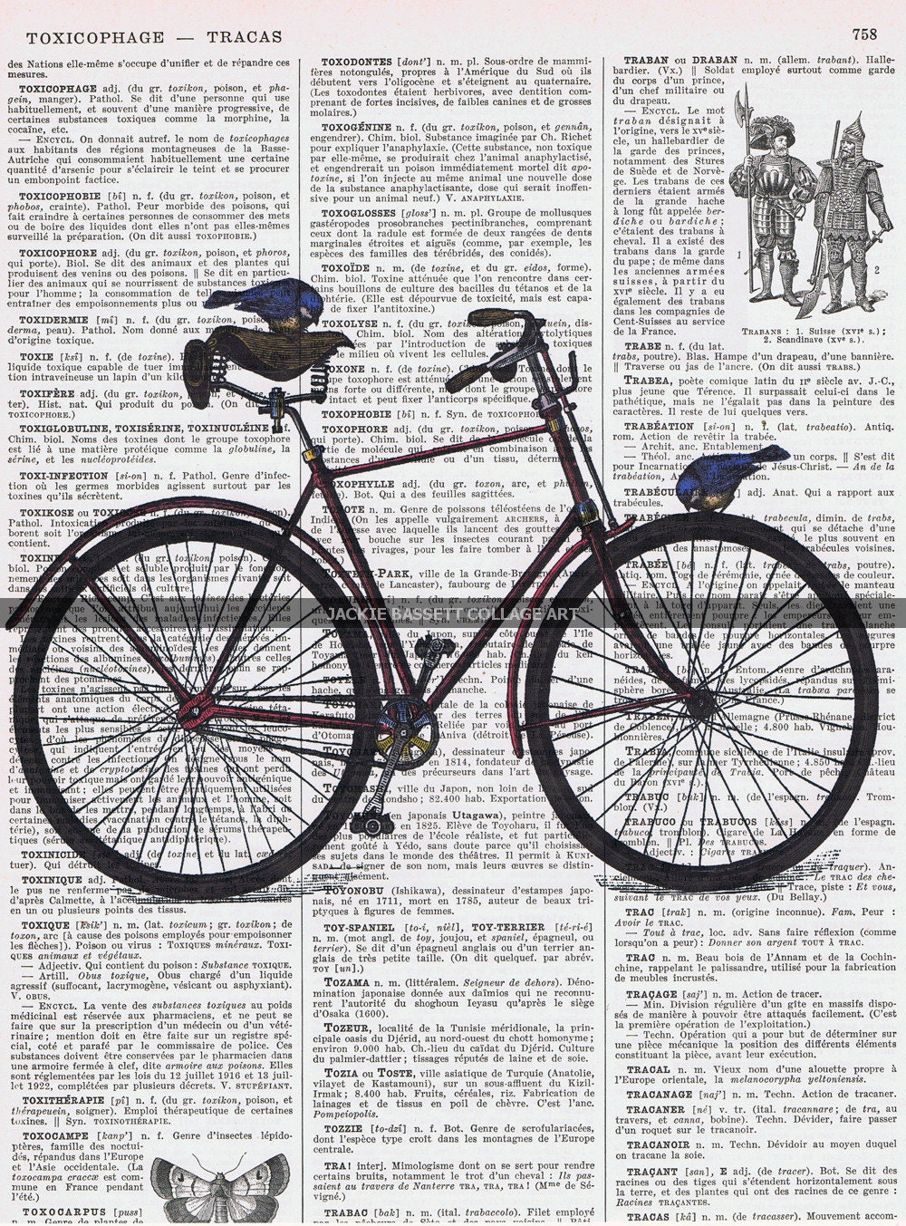 Altered  Vintage Book Pages Print,  Bicycle, Birds, handmade gift , Mothers Day,home decor, buy 3 get 1 FREE, affordable