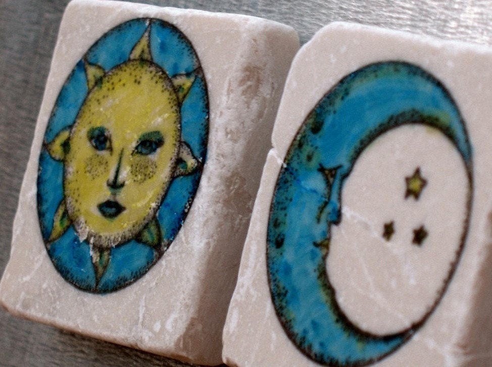 Celestial Sun and Moon Magnets Set of 2, Ready to Ship