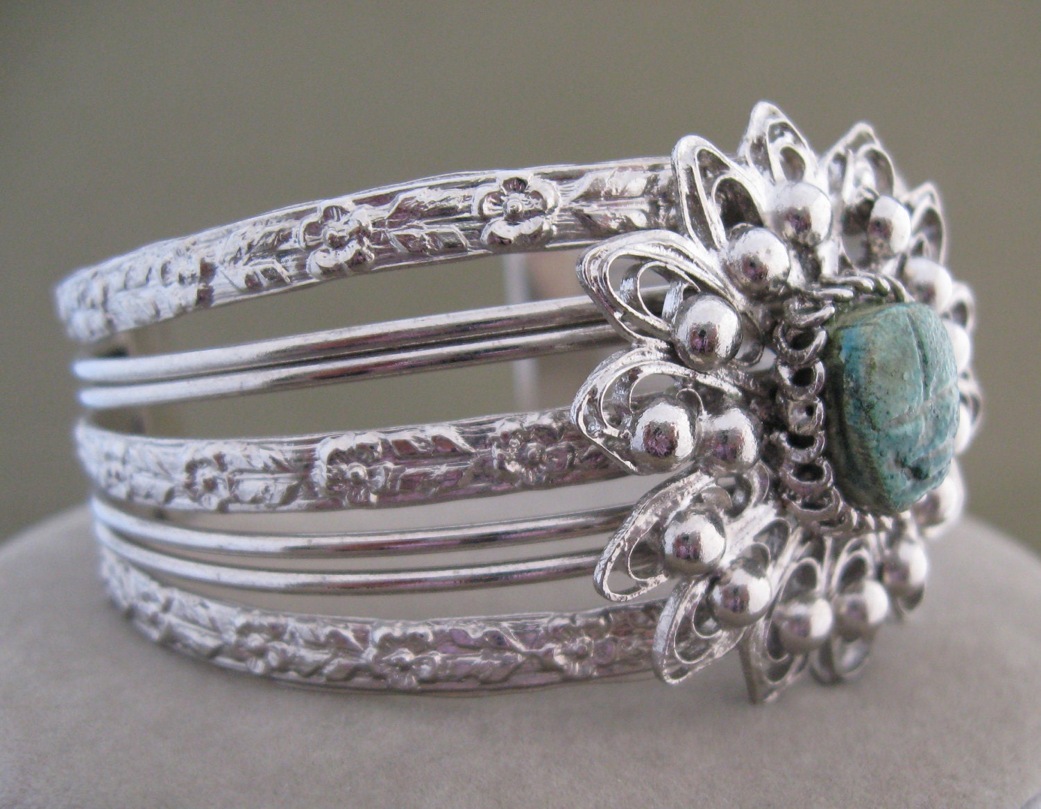 Green Scarab Vintage Cuff Bracelet