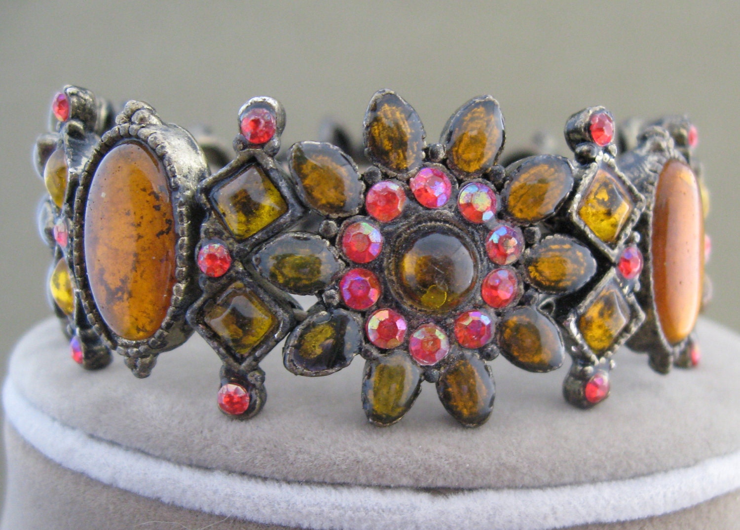 Orange Pink Rhinestone Bracelet Vintage Jewelry