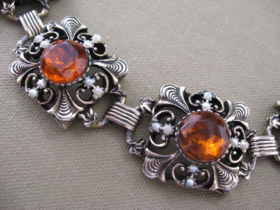 Vintage Chunky Rhinestone Bracelet Topaz Amber