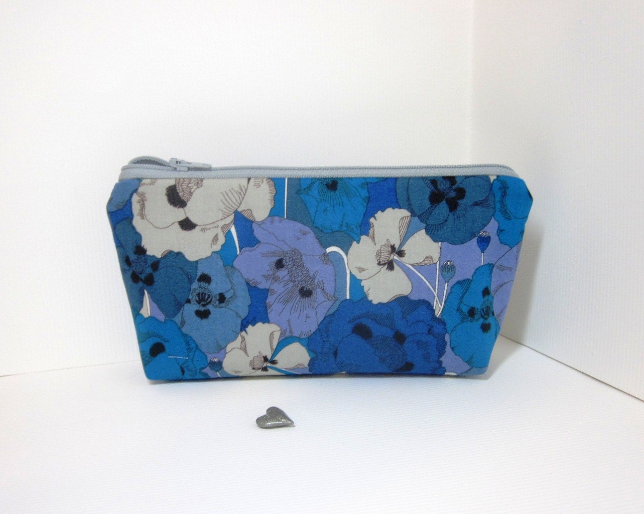 Medium Cotton Cosmetic Pouch - Blue Poppies Liberty of London