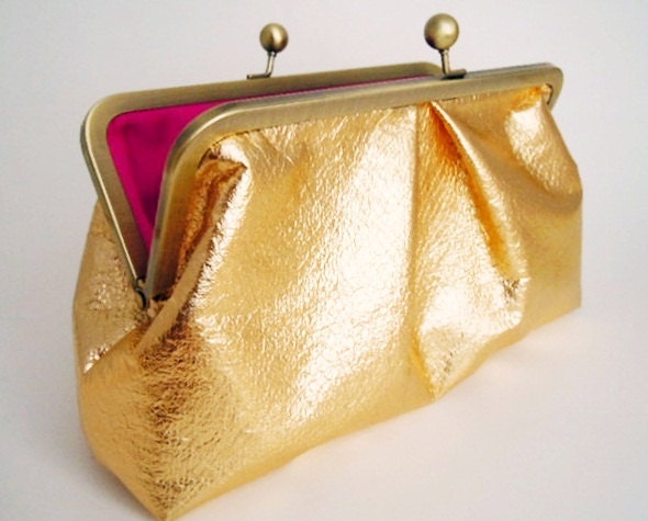 Gold and Hot Pink Clutch Purse Bag