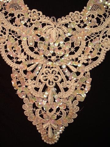 Dress It Up - Large Vintage Beaded Pearl and Sequin Ivory Wedding  Applique Yoke (K)