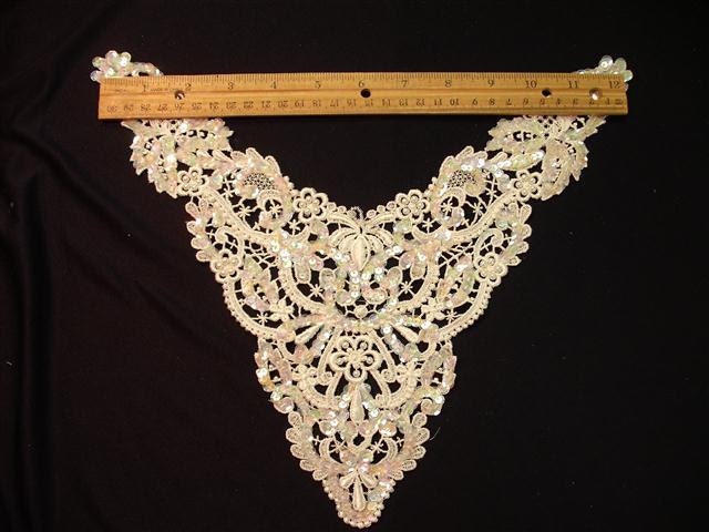 Dress It Up - Large Vintage Beaded Pearl and Sequin Ivory Wedding  Applique Yoke (K)