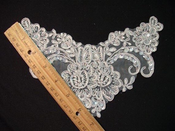 Dress It Up - Vintage Beaded Pearl and Sequin Ivory Light Grey  Applique Yoke (L)