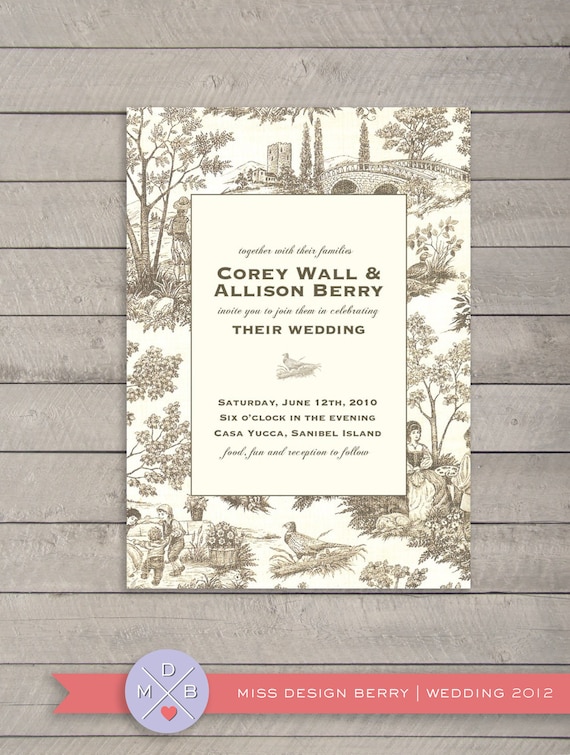 Wedding Invitation set Toile Custom Print at Home DIY save the date and 
