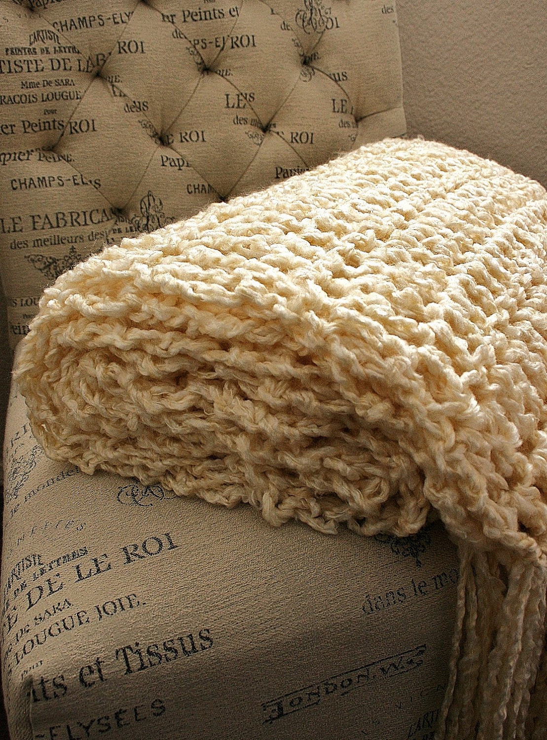 VANILLA HARBOR THROW with Fringe - Soft, fluffy & cozy throw in Creamy Vanilla - Sale - Ready To Ship