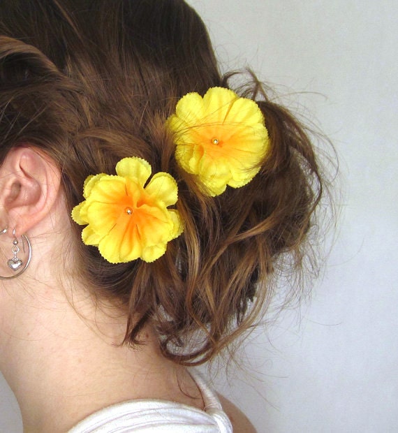 Yellow Flower Hair Pins Orange Bridal Flower Hair Accessories