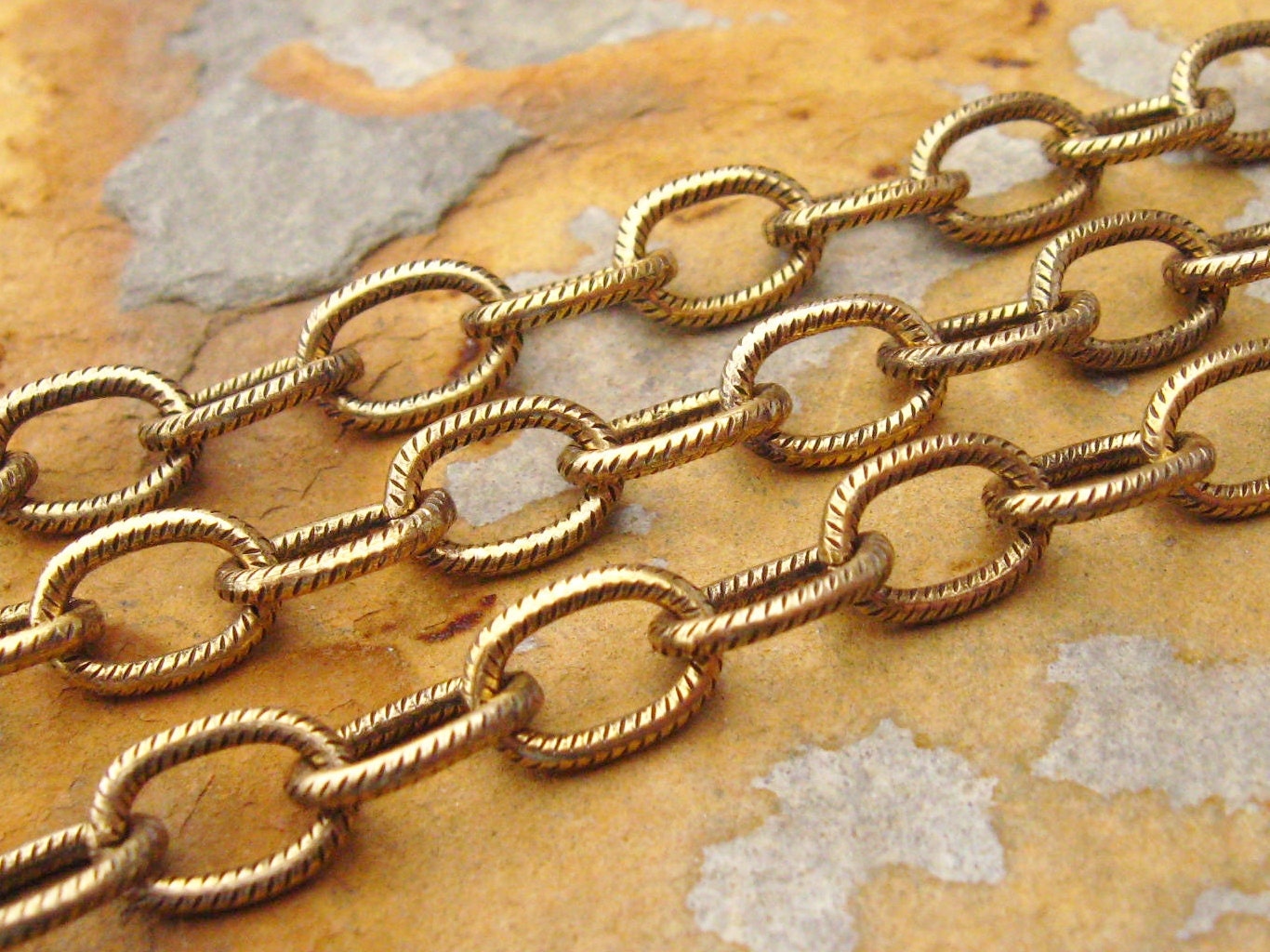 1 ft. Trinity Brass Large Etched Cable Chain 9.5mm Antique Gold Patina - LOW SHIPPING