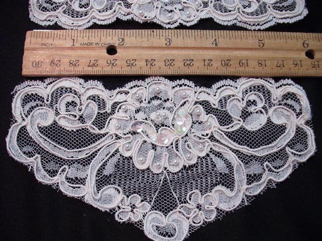 Vintage Ivory Beaded and Sequined Wedding Appliques - 1 Pair (R)