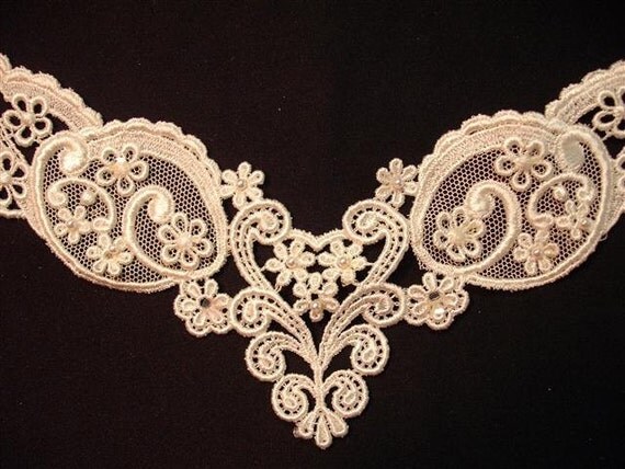 Dress It Up - Vintage Beaded Pearl and Sequin Ivory Wedding  Applique Yoke Collar (S)