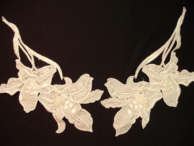 Dress It Up -  Vintage Beaded and Pearl White Wedding  Appliques - Collar - 1 Set (T)