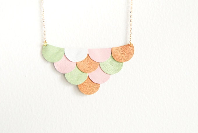 Leather Scallop Petals Necklace - Pastel Spring Garden - Made to Order