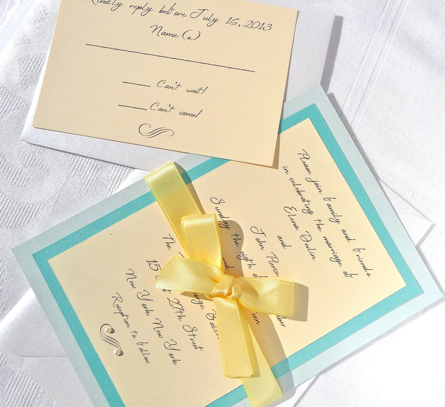 Turquoise and Yellow Wedding Invitation Suite From PrettyLilPaperShop