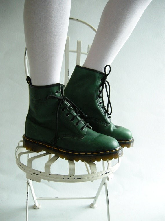 Green Doc Martins Combat Boots Punk Vintage 80s by empressjade from etsy.com