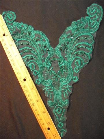 Dress It Up - Large Vintage Beaded Pearl and Sequin Green Applique Yoke (V)