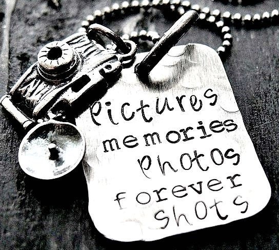 Hand Stamped Necklace - Camera Necklace - Rustic Rectangle - Sterling Silver - Antiqued Charms - Monogram Jewelry - Photographers Necklace