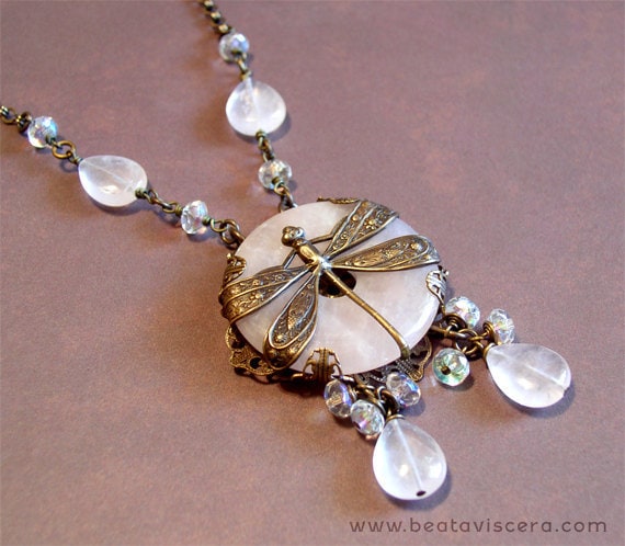 Rose quartz dragonfly necklace